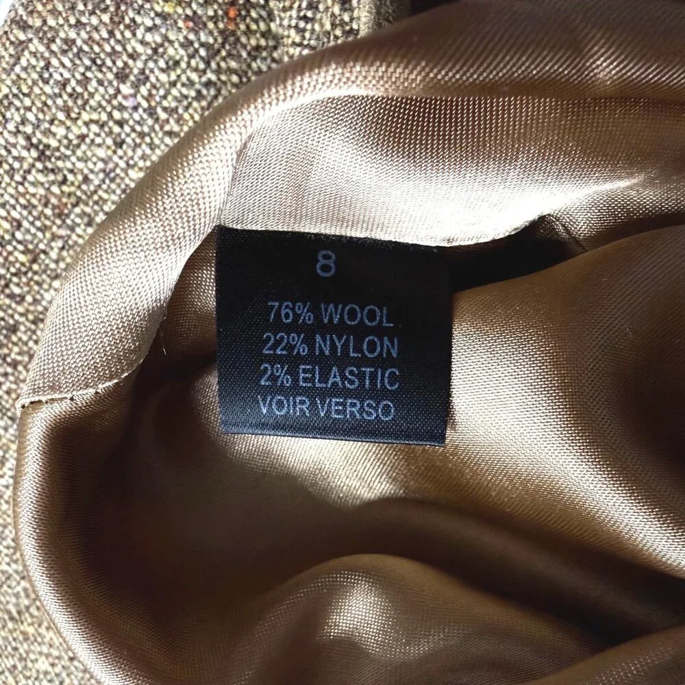 VTG 90s NEW Tahari Tweed Wool Blend Skirt Fur Hem Pepple Accents Camel Boho Chic